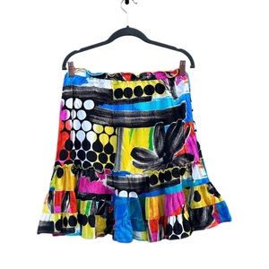 Jams World Voile Hawaiian Multicolor Printed Swing Mini Skirt Large Tropical